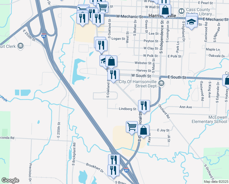 map of restaurants, bars, coffee shops, grocery stores, and more near 904 Garden Drive in Harrisonville