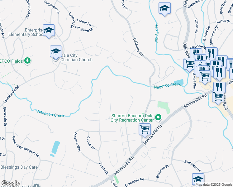 map of restaurants, bars, coffee shops, grocery stores, and more near 4757 Hersand Court in Woodbridge