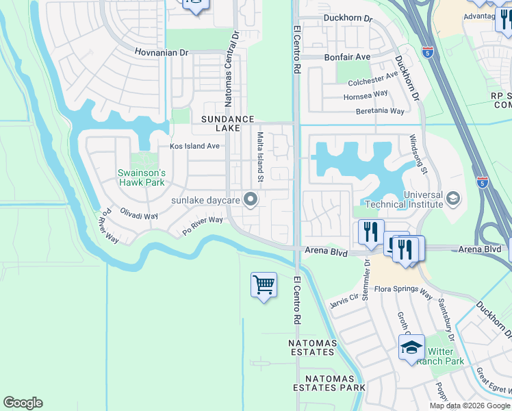 map of restaurants, bars, coffee shops, grocery stores, and more near 4030 Vittoria Lane in Sacramento