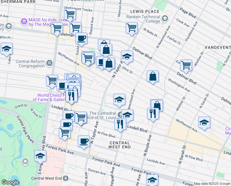 map of restaurants, bars, coffee shops, grocery stores, and more near 337 Greenwich Court in St. Louis