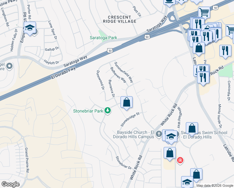 map of restaurants, bars, coffee shops, grocery stores, and more near 3128 Montrose Way in El Dorado Hills
