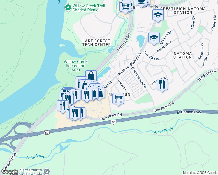 map of restaurants, bars, coffee shops, grocery stores, and more near 463 Slocum Drive in Folsom