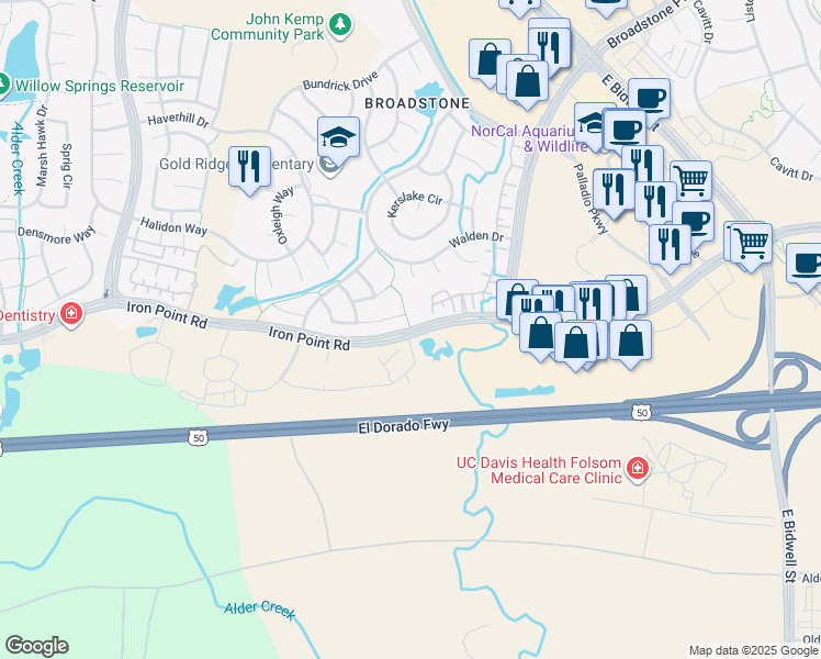 map of restaurants, bars, coffee shops, grocery stores, and more near 1384 Copping Court in Folsom