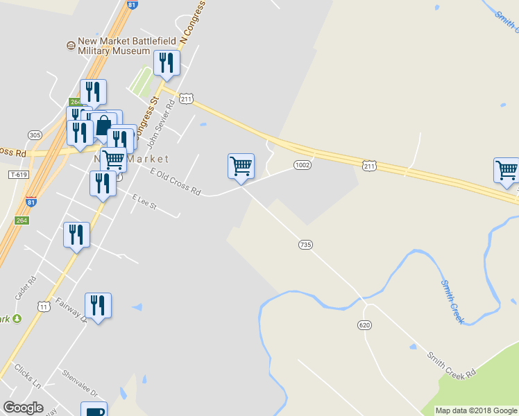 map of restaurants, bars, coffee shops, grocery stores, and more near 10 White Mill Road in New Market