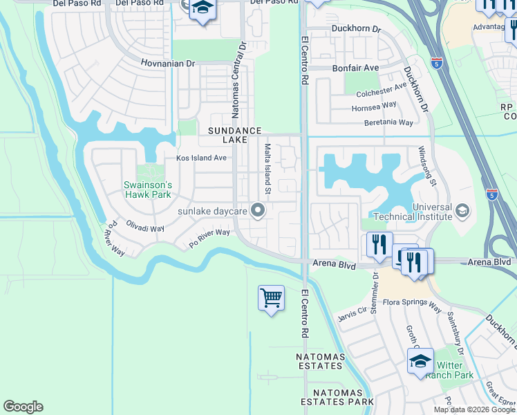 map of restaurants, bars, coffee shops, grocery stores, and more near 4101 Malta Island Street in Sacramento