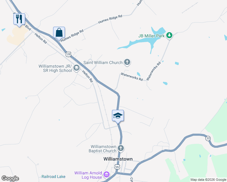 map of restaurants, bars, coffee shops, grocery stores, and more near 700 North Main Street in Williamstown