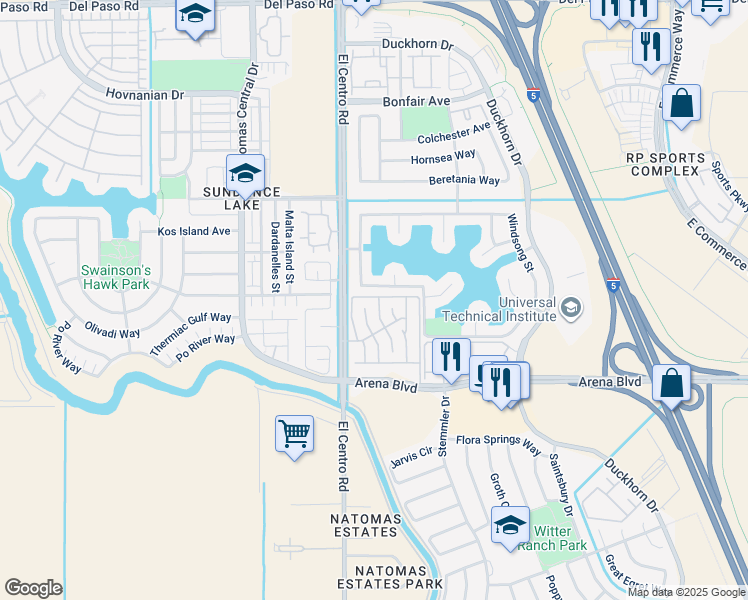map of restaurants, bars, coffee shops, grocery stores, and more near 4921 Brookdale Drive in Sacramento