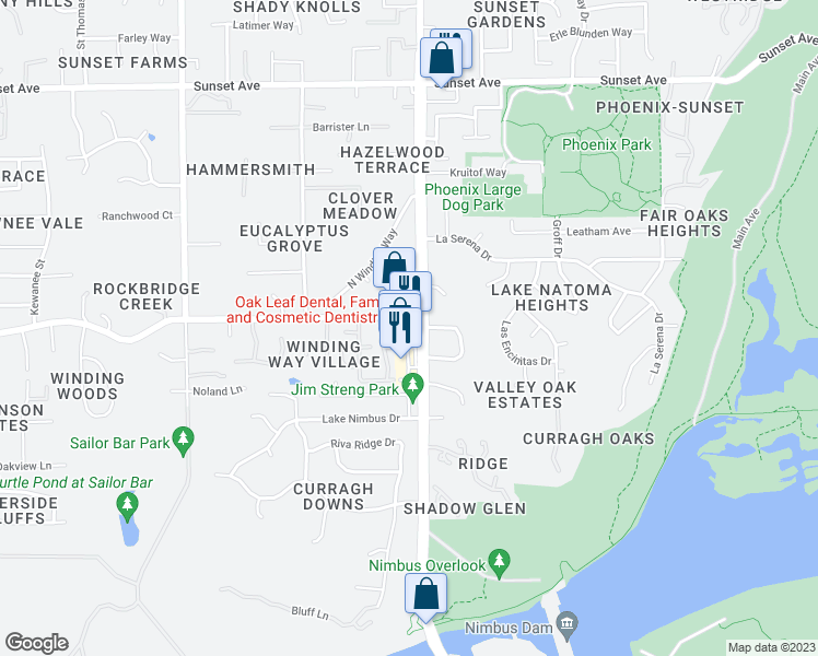 map of restaurants, bars, coffee shops, grocery stores, and more near 4363 Hazel Avenue in Fair Oaks