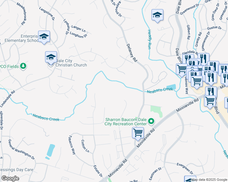 map of restaurants, bars, coffee shops, grocery stores, and more near 14221 Savannah Drive in Woodbridge