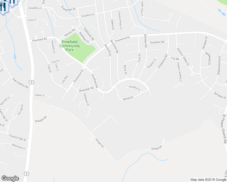 map of restaurants, bars, coffee shops, grocery stores, and more near 2334 Pinefield Road in Waldorf