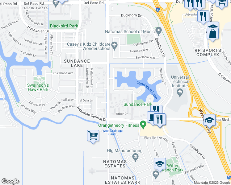 map of restaurants, bars, coffee shops, grocery stores, and more near 4921 Brookdale Drive in Sacramento