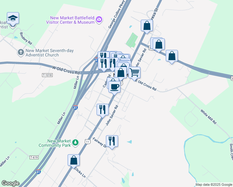 map of restaurants, bars, coffee shops, grocery stores, and more near 9460 South Congress Street in New Market