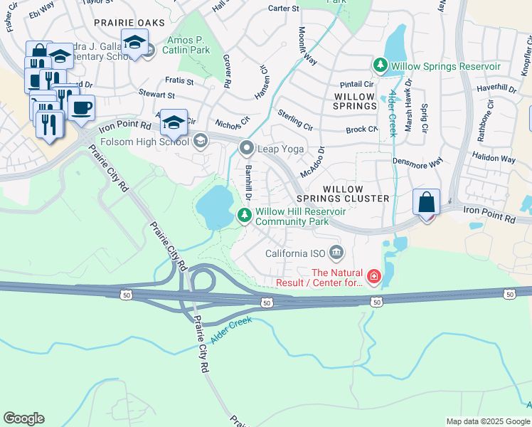 map of restaurants, bars, coffee shops, grocery stores, and more near 831 Blossom Rock Court in Folsom