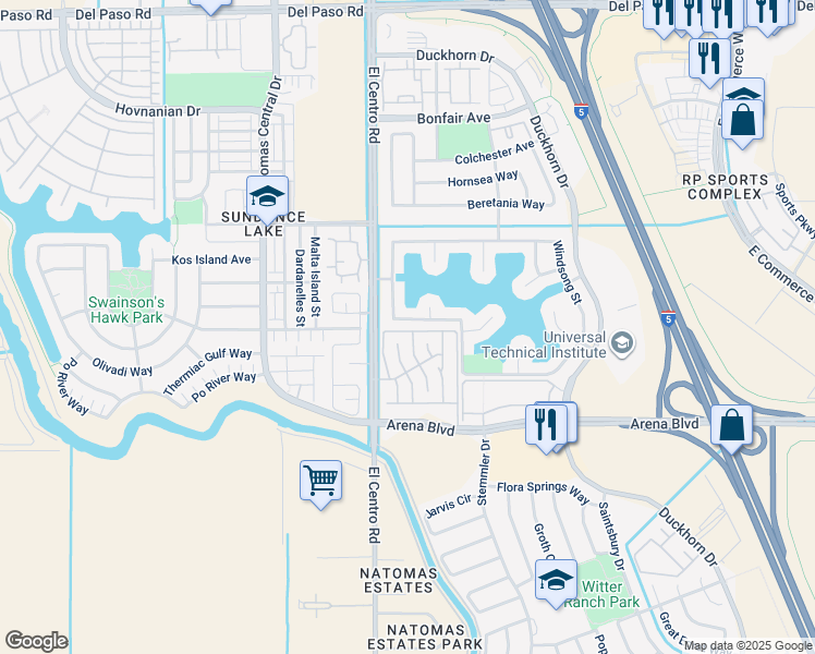 map of restaurants, bars, coffee shops, grocery stores, and more near 4921 Brookdale Drive in Sacramento