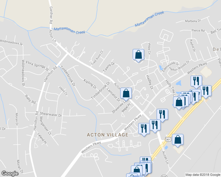 map of restaurants, bars, coffee shops, grocery stores, and more near 11722 Lancelot Drive in Waldorf