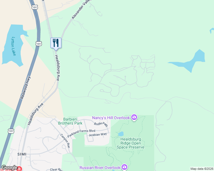 map of restaurants, bars, coffee shops, grocery stores, and more near 3200 Passalacqua Road in Healdsburg