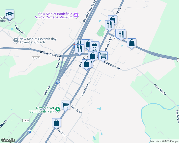 map of restaurants, bars, coffee shops, grocery stores, and more near 9460 South Congress Street in New Market