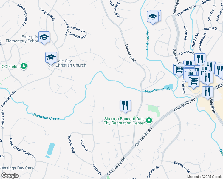 map of restaurants, bars, coffee shops, grocery stores, and more near 14215 Savannah Drive in Woodbridge