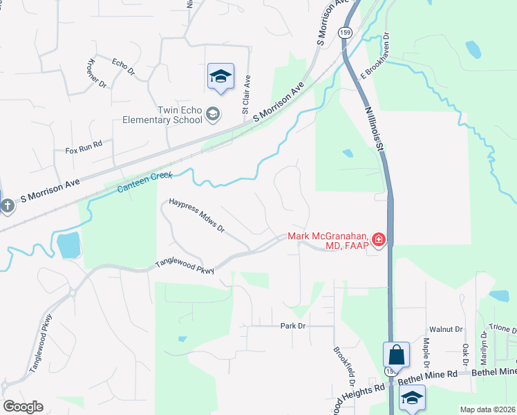 map of restaurants, bars, coffee shops, grocery stores, and more near 40 West Brookhaven Drive in Caseyville