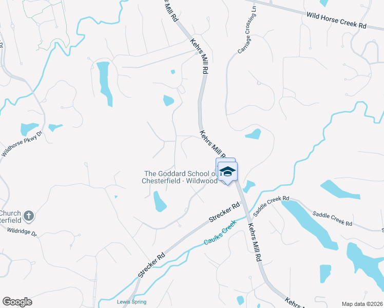 map of restaurants, bars, coffee shops, grocery stores, and more near 1577 Kehrs Mill Road in Chesterfield
