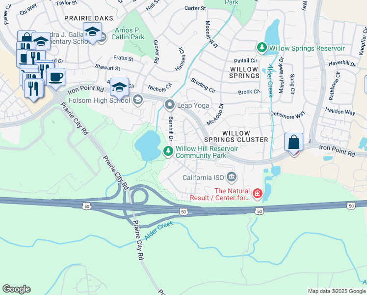 map of restaurants, bars, coffee shops, grocery stores, and more near 843 Blossom Rock Lane in Folsom