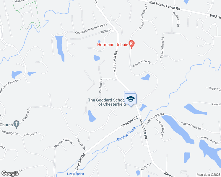 map of restaurants, bars, coffee shops, grocery stores, and more near 1577 Kehrs Mill Road in Chesterfield