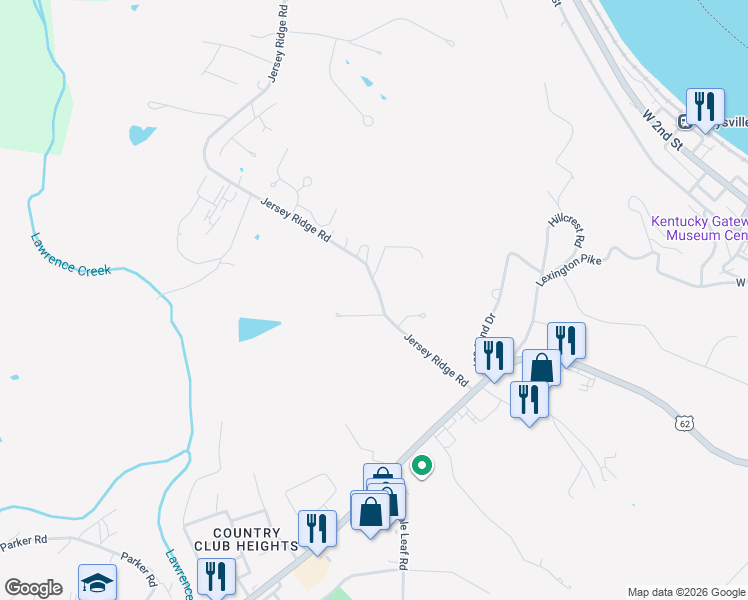 map of restaurants, bars, coffee shops, grocery stores, and more near 573 Jersey Ridge Road in Maysville