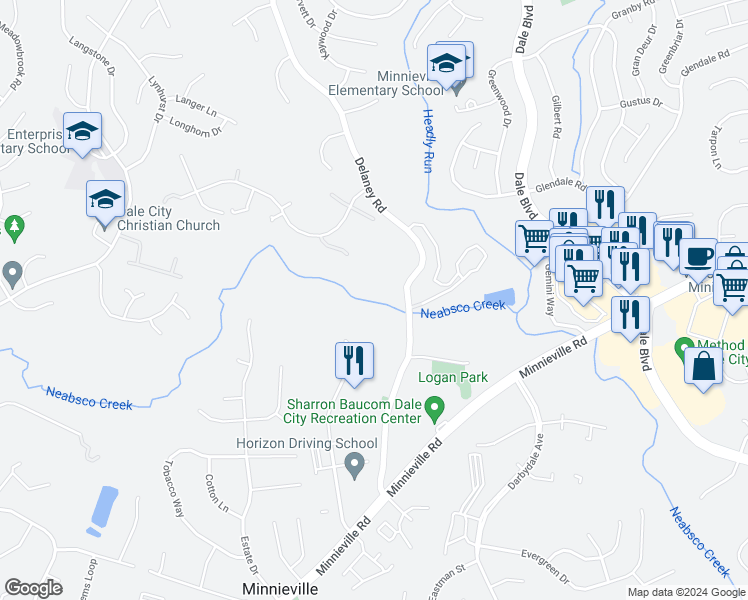 map of restaurants, bars, coffee shops, grocery stores, and more near 14418 Delaney Road in Woodbridge