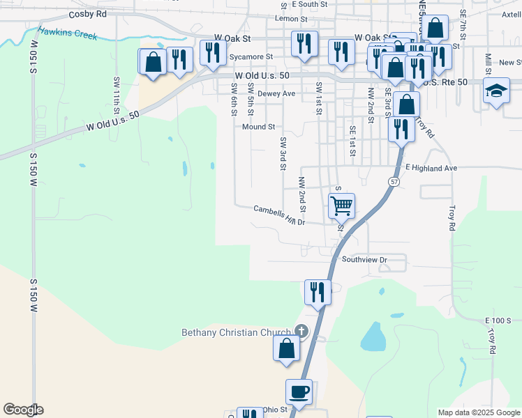 map of restaurants, bars, coffee shops, grocery stores, and more near Cambells Hill Dr in Washington