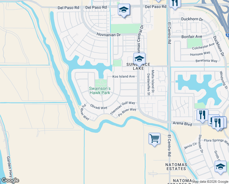 map of restaurants, bars, coffee shops, grocery stores, and more near 210 Dnieper River Way in Sacramento