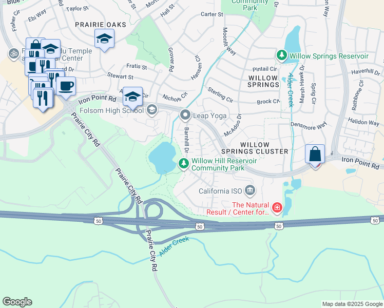 map of restaurants, bars, coffee shops, grocery stores, and more near 831 Blossom Rock Court in Folsom