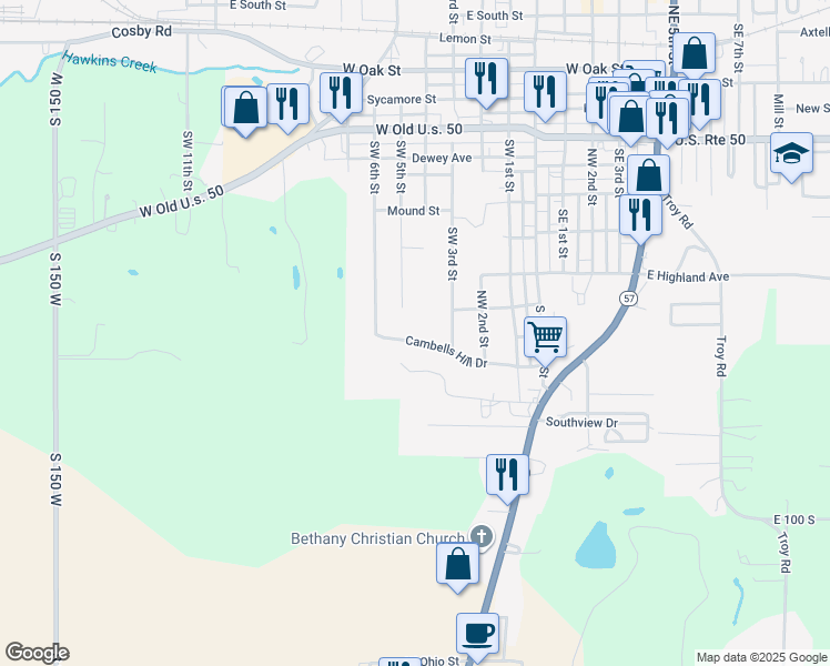 map of restaurants, bars, coffee shops, grocery stores, and more near Cambells Hill Dr in Washington