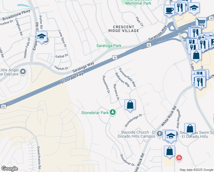 map of restaurants, bars, coffee shops, grocery stores, and more near Dunnwood Road in El Dorado Hills