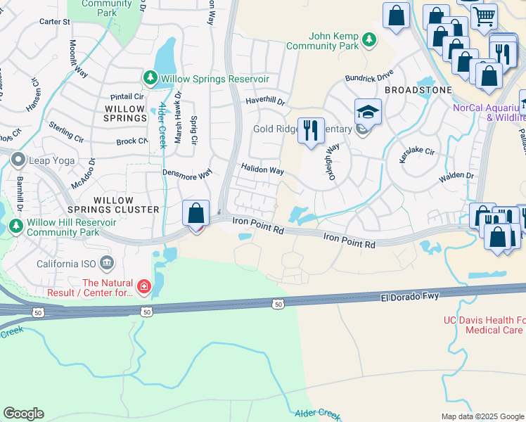 map of restaurants, bars, coffee shops, grocery stores, and more near 1414 Vessona Circle in Folsom