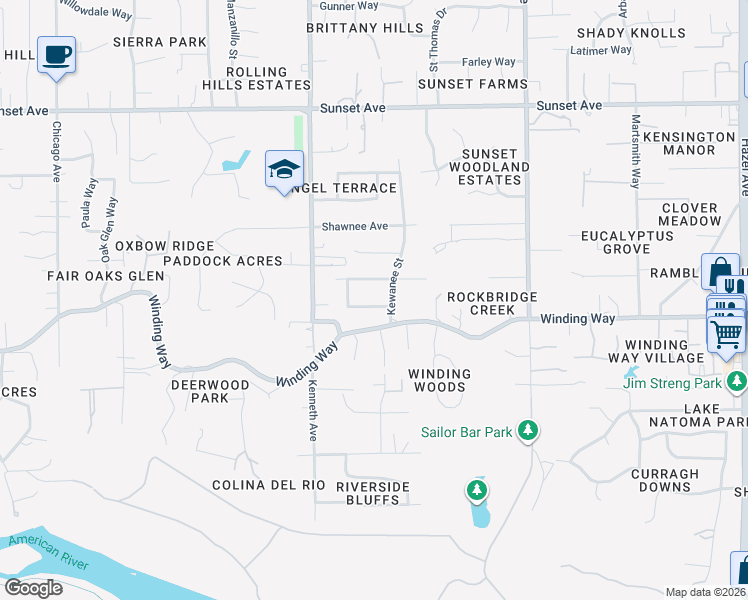 map of restaurants, bars, coffee shops, grocery stores, and more near 8526 Hayden Way in Fair Oaks