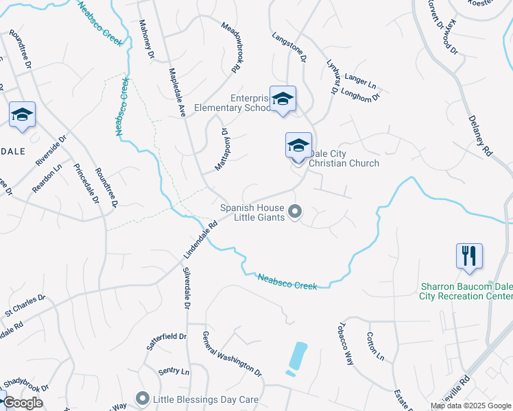 map of restaurants, bars, coffee shops, grocery stores, and more near 14109 Lindendale Road in Woodbridge