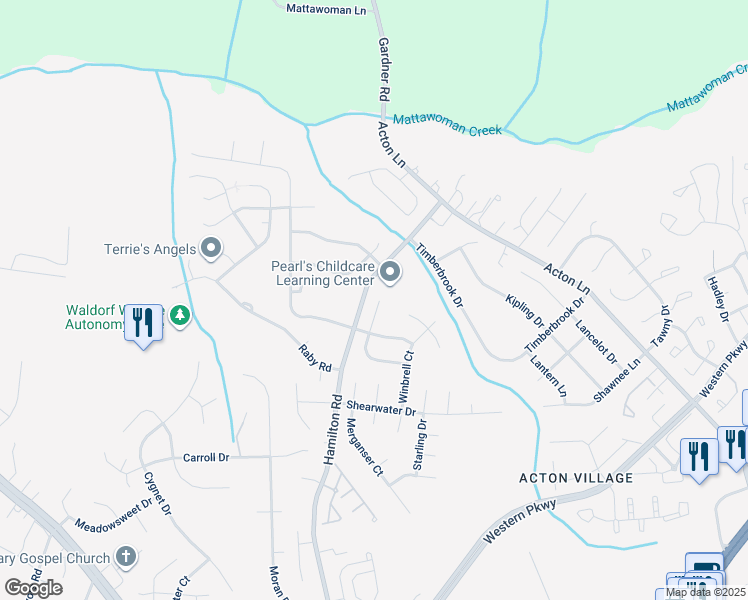 map of restaurants, bars, coffee shops, grocery stores, and more near 2401 Shafer Street in Waldorf