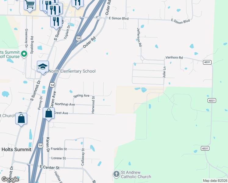 map of restaurants, bars, coffee shops, grocery stores, and more near 375 Spring Avenue in Holts Summit