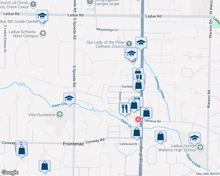 map of restaurants, bars, coffee shops, grocery stores, and more near 10466 Donoho Place in Frontenac