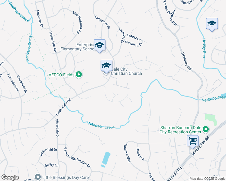 map of restaurants, bars, coffee shops, grocery stores, and more near 5004 Larry Court in Woodbridge