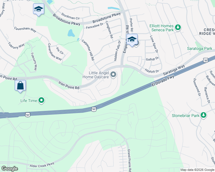 map of restaurants, bars, coffee shops, grocery stores, and more near 2173 Horseshoe Glen Circle in Folsom