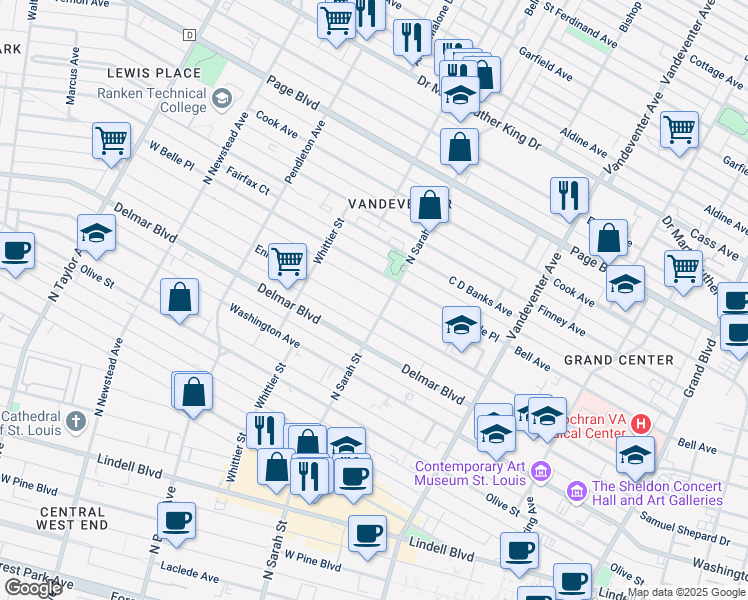 map of restaurants, bars, coffee shops, grocery stores, and more near in St. Louis