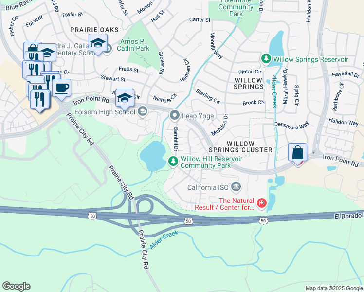 map of restaurants, bars, coffee shops, grocery stores, and more near 903 Blossom Rock Lane in Folsom