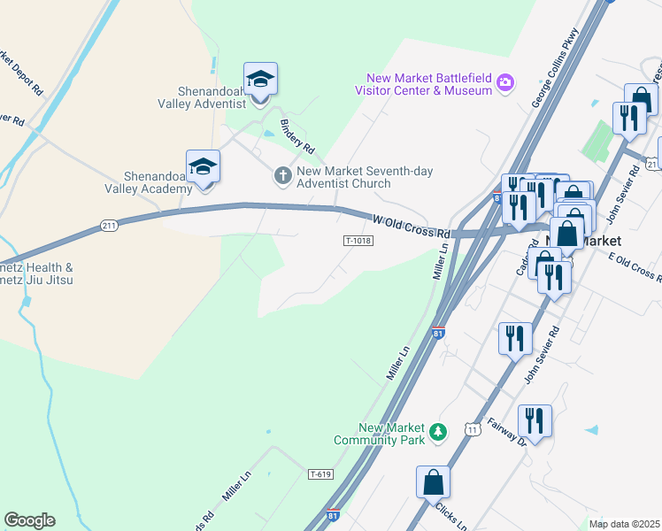 map of restaurants, bars, coffee shops, grocery stores, and more near 168 Jackson Avenue in New Market
