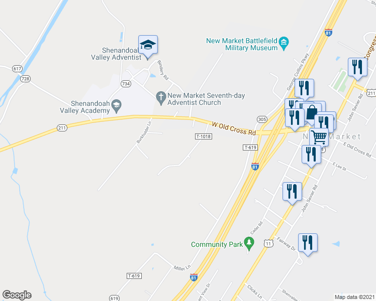 map of restaurants, bars, coffee shops, grocery stores, and more near 168 Jackson Avenue in New Market