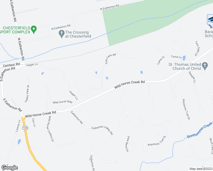 map of restaurants, bars, coffee shops, grocery stores, and more near 177 Fick Farm Road in Chesterfield