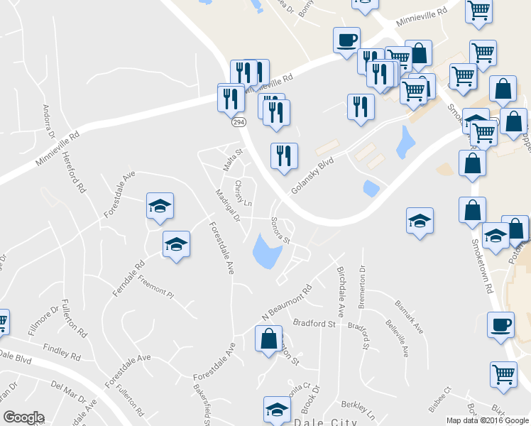 map of restaurants, bars, coffee shops, grocery stores, and more near 14096 Kramer Place in Woodbridge