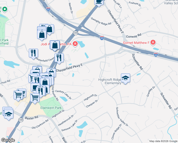 map of restaurants, bars, coffee shops, grocery stores, and more near 1525 Hampton Hall Drive in Chesterfield