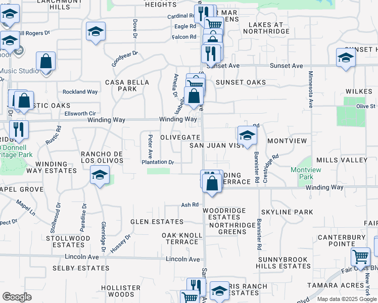 map of restaurants, bars, coffee shops, grocery stores, and more near 4400 Plantation Drive in Fair Oaks