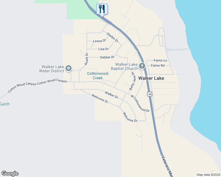 map of restaurants, bars, coffee shops, grocery stores, and more near 107 Summit View Drive in Walker Lake